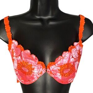 Savage x Fenty Lace Floral Balconette Bra Orange Pink Pink 38D (40C 36DD)